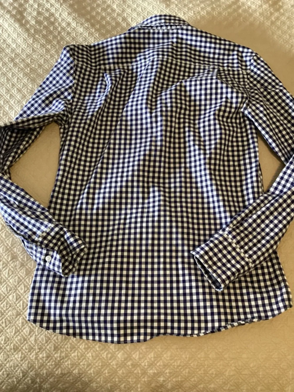 Jcrew Crewcuts boys size 16 navy blue gingham check Oxford shirt